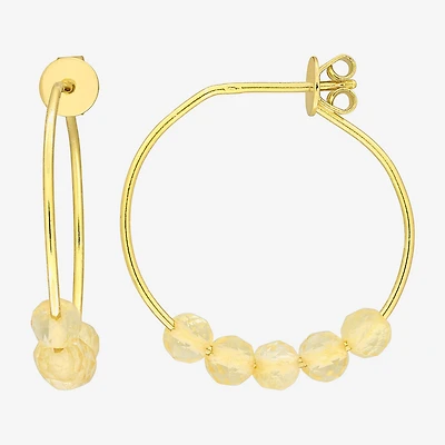 Womens Genuine Yellow Citrine 18K Gold Over Silver 26mm Hoop Earrings