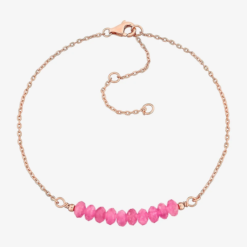 Womens Genuine Pink Tourmaline 18K Rose Gold Over Silver Beaded Bracelet