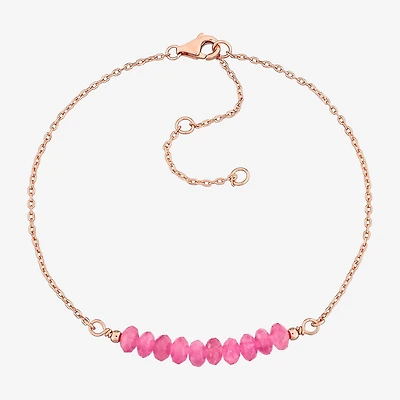 Womens Genuine Pink Tourmaline 18K Rose Gold Over Silver Beaded Bracelet