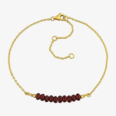 Womens Genuine Red Garnet 18K Gold Over Silver Beaded Bracelet