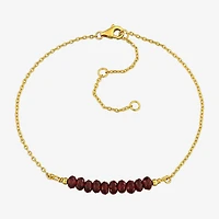 Womens Genuine Red Garnet 18K Gold Over Silver Beaded Bracelet