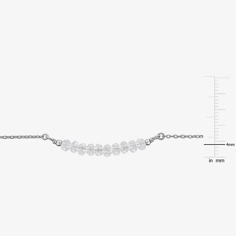 Womens Genuine White Topaz Sterling Silver Beaded Bracelet