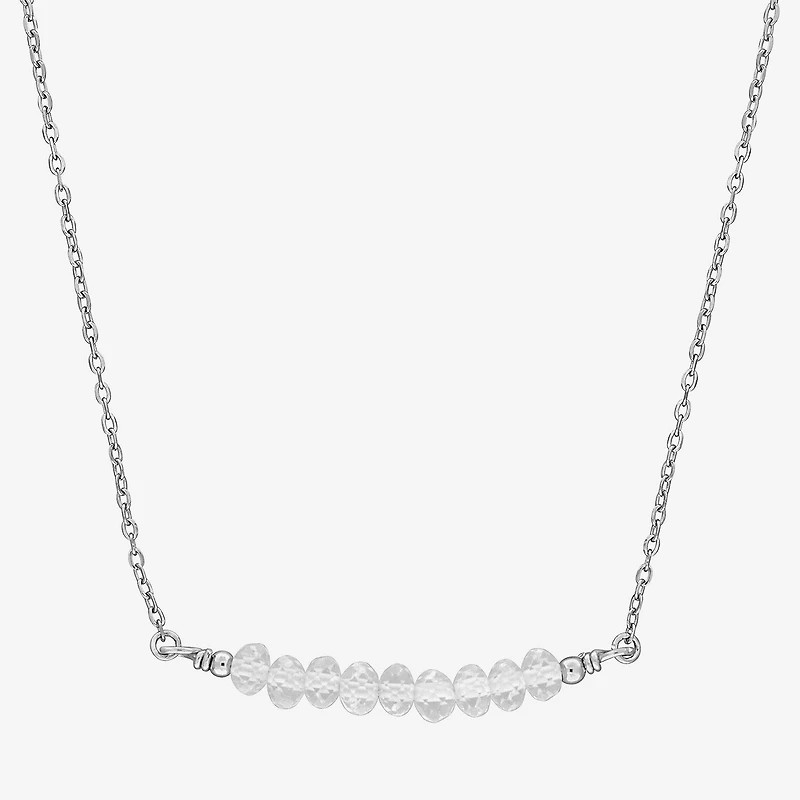 Womens White Topaz Sterling Silver 16 1/2 Inch Beaded Necklace