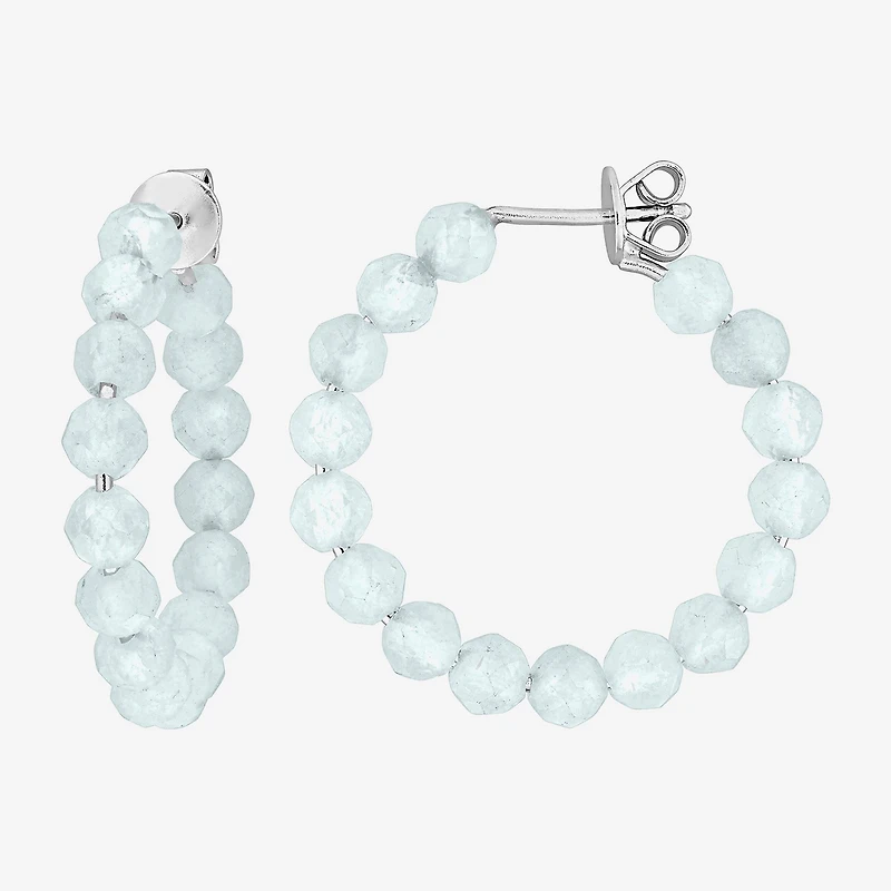 Womens Genuine Blue Aquamarine Sterling Silver 26mm Hoop Earrings