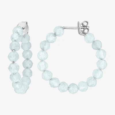 Womens Genuine Blue Aquamarine Sterling Silver 26mm Hoop Earrings
