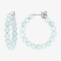 Womens Genuine Blue Aquamarine Sterling Silver 26mm Hoop Earrings