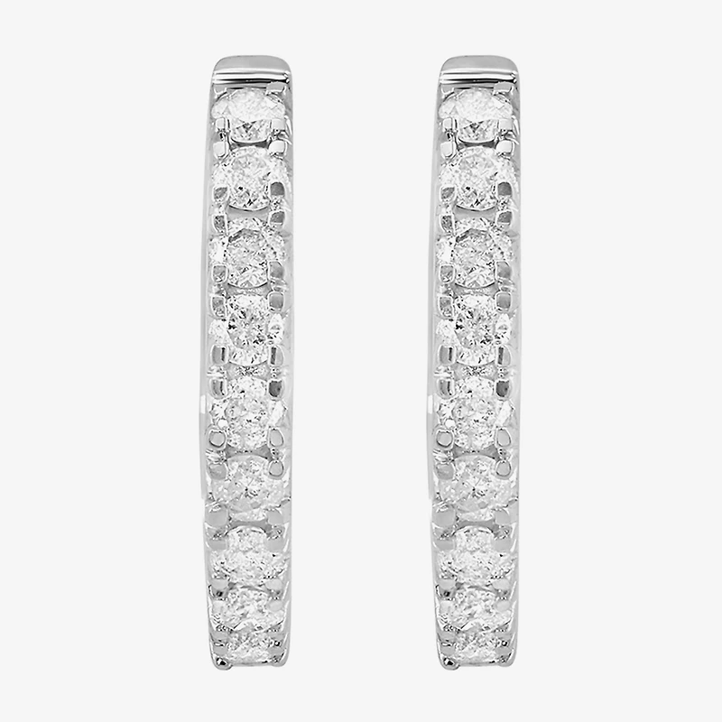 Effy Final Call Womens 1/4 CT. T.W. Natural White Diamond 14K Gold 12.4mm Hoop Earrings