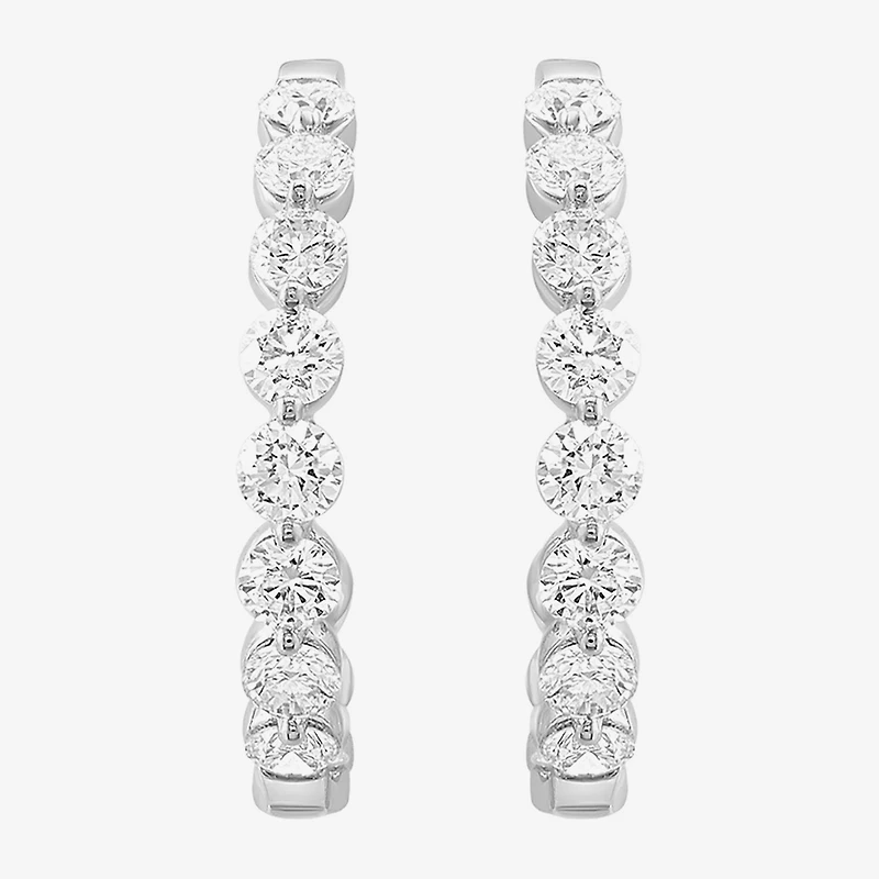Effy Final Call (G /Si1) Womens 3 CT. T.W. Lab Grown White Diamond 14K Gold 90mm Hoop Earrings