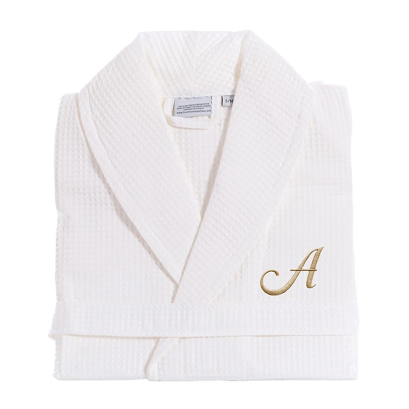 Linum Home Textiles Personalized Waffle Weave Bathrobe Unisex Adult Long Sleeve Length Robe