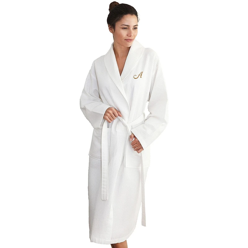 Linum Home Textiles Personalized Waffle Weave Bathrobe Unisex Adult Long Sleeve Length Robe