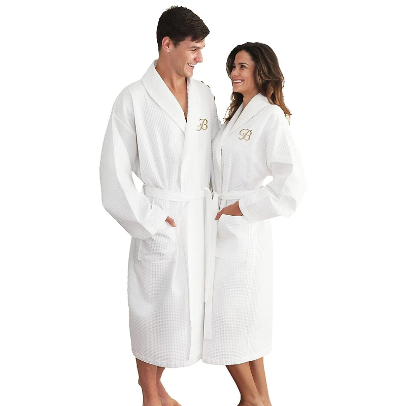 Linum Home Textiles Personalized Waffle Weave Bathrobe Unisex Adult Long Sleeve Length Robe