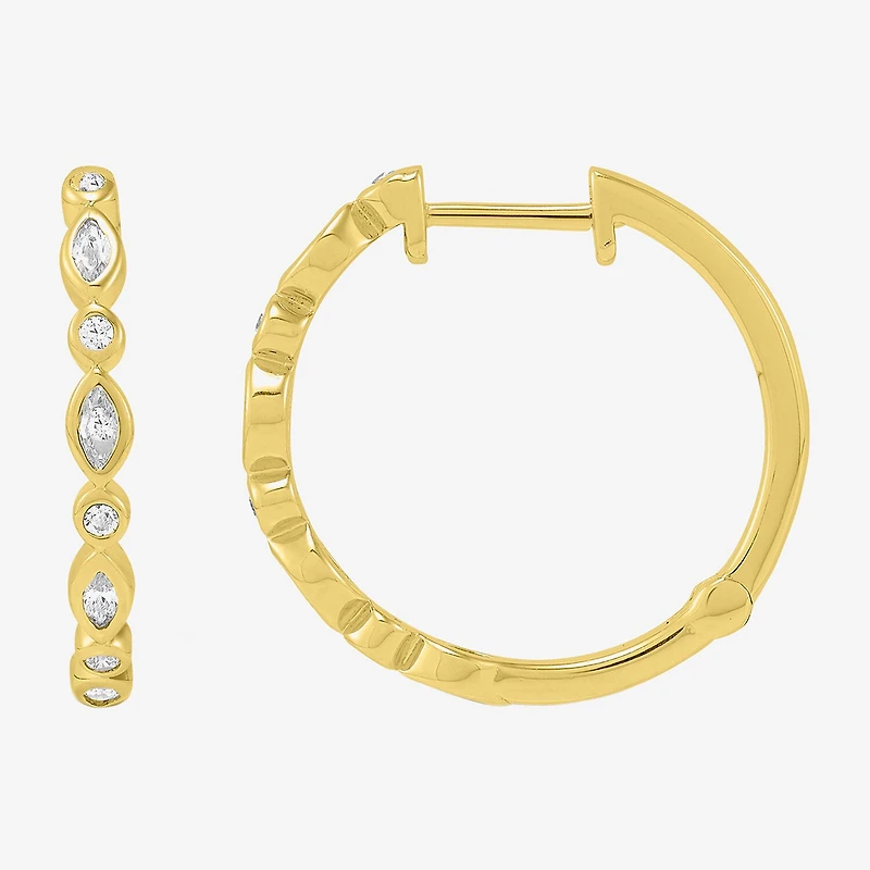 Diamonart Womens Lab Created White Cubic Zirconia 14K Gold Over Silver Sterling Silver 19.8mm Hoop Earrings