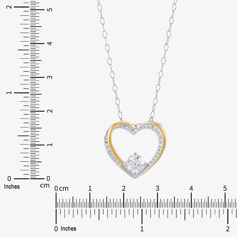 Womens Lab Created White Cubic Zirconia Sterling Silver Heart 18 Inch Pendant Necklace