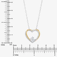 Womens Lab Created White Cubic Zirconia Sterling Silver Heart 18 Inch Pendant Necklace