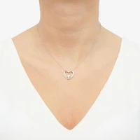Womens Lab Created White Cubic Zirconia Sterling Silver Heart 18 Inch Pendant Necklace