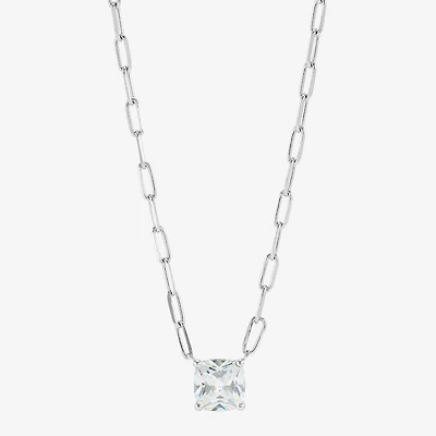 Diamonart Womens Lab Created White Cubic Zirconia Sterling Silver Cushion 18 Inch Pendant Necklace