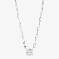 Diamonart Womens Lab Created White Cubic Zirconia Sterling Silver Cushion 18 Inch Pendant Necklace