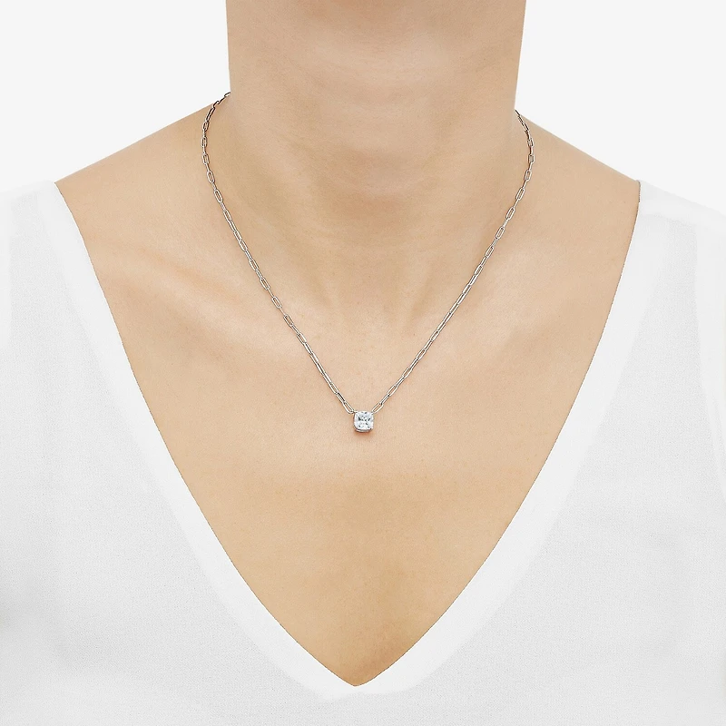 Diamonart Womens Lab Created White Cubic Zirconia Sterling Silver Cushion 18 Inch Pendant Necklace