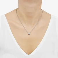 Diamonart Womens Lab Created White Cubic Zirconia Sterling Silver Cushion 18 Inch Pendant Necklace