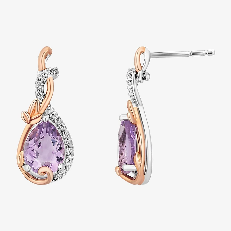 Enchanted Disney Fine Jewelry Womens 1/10 CT. T.W. Genuine Purple Amethyst 14K Two Tone Gold Over Silver Princess Rapunzel Drop Earrings