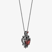 Enchanted Disney Fine Jewelry Evil Queen Womens Diamond Accent Genuine Red Garnet Sterling Silver Heart 18 Inch Pendant Necklace