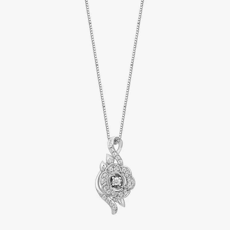 Enchanted Disney Fine Jewelry Cinderella, (I/I2) Womens 1/5 CT. Lab Grown White Diamond Sterling Silver 18 Inch Pendant Necklace