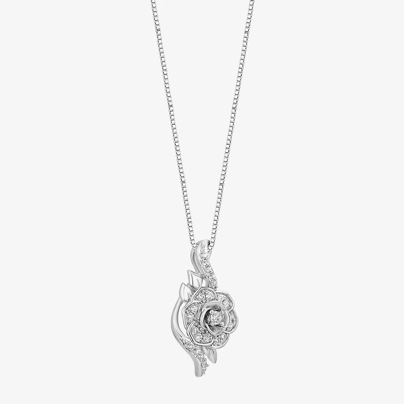 Enchanted Disney Fine Jewelry Cinderella, (I/I2) Womens 1/5 CT. Lab Grown White Diamond Sterling Silver 18 Inch Pendant Necklace