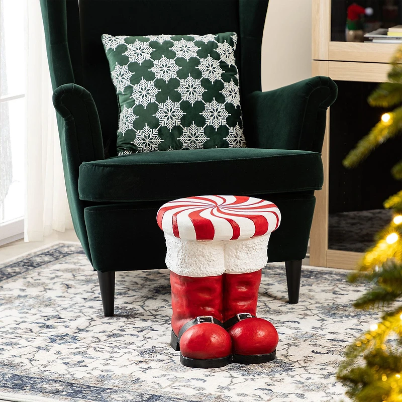 Glitzhome 15"H Christmas Mgo Peppermint Boot Bar Stool