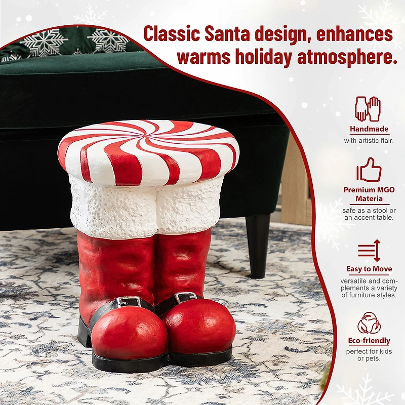 Glitzhome 15"H Christmas Mgo Peppermint Boot Bar Stool