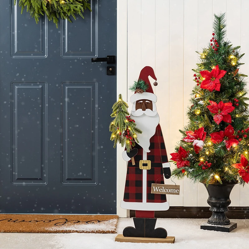Glitzhome 36"H Lighted Wooden Africa Santa Christmas Porch Sign