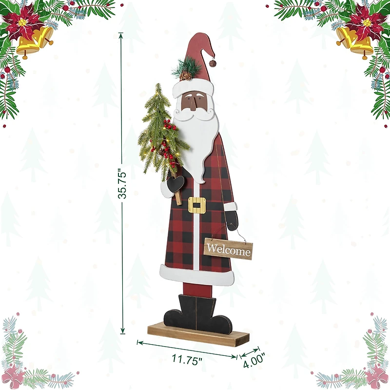 Glitzhome 36"H Lighted Wooden Africa Santa Christmas Porch Sign