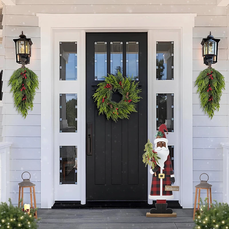 Glitzhome 36"H Lighted Wooden Africa Santa Christmas Porch Sign