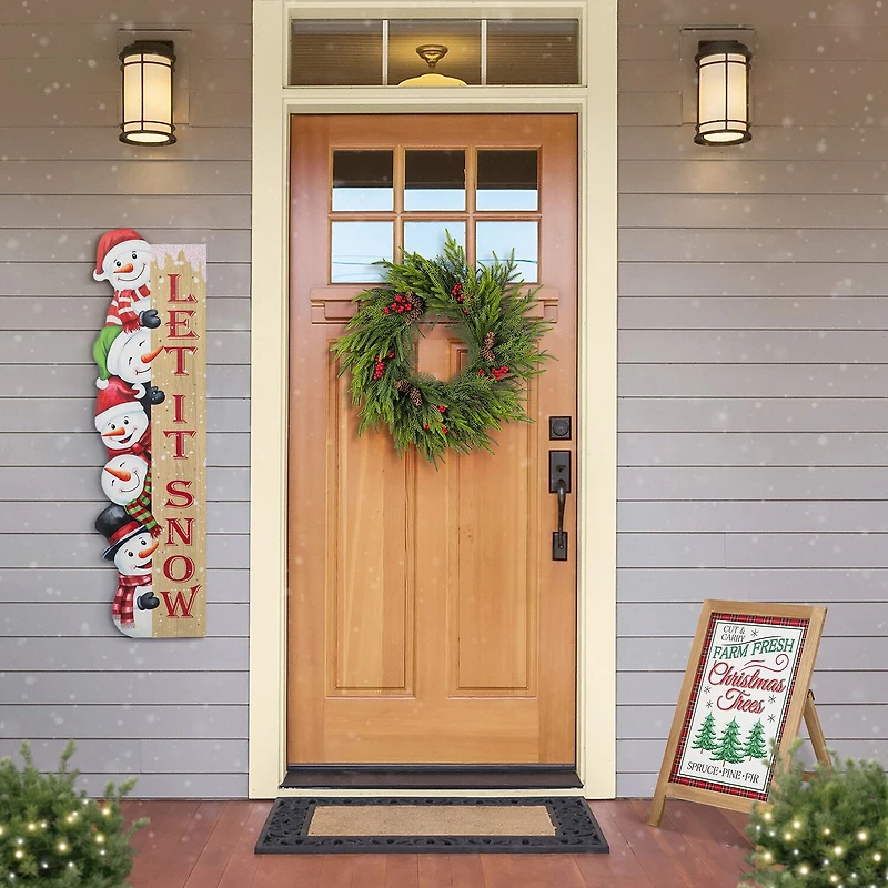 Glitzhome 42"H Wooden Christmas Let It Sonw Stack Snowman Christmas Porch Sign
