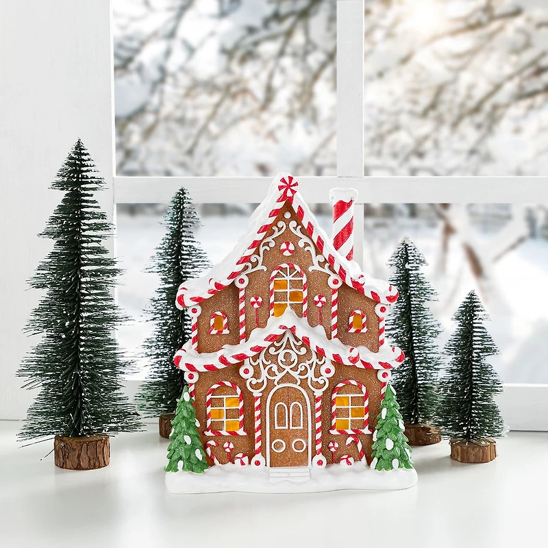 Glitzhome 12"H Christmas Lighted Resin Village Christmas Tabletop Decor