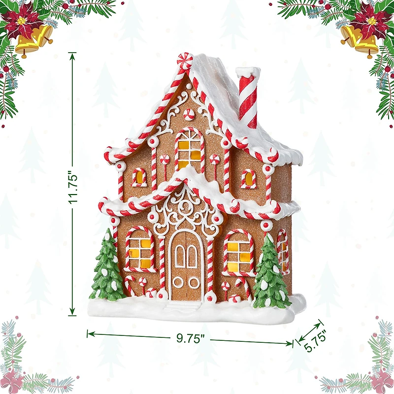 Glitzhome 12"H Christmas Lighted Resin Village Christmas Tabletop Decor
