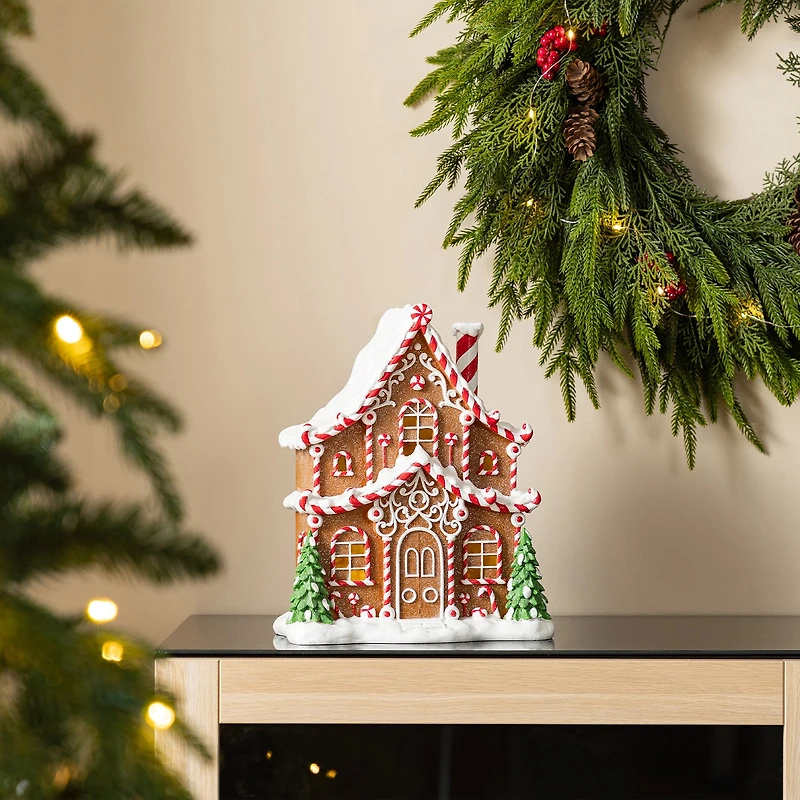 Glitzhome 12"H Christmas Lighted Resin Village Christmas Tabletop Decor
