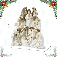Glitzhome 13"H Ivory/Gold Resin Nativity Figurine Nativity Set