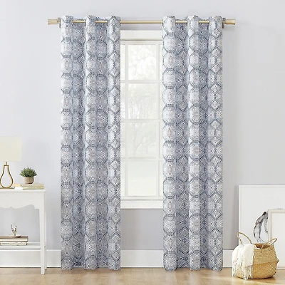No 918 Lido Global Inspired Medallion Grommet Top Light-Filtering Single Curtain Panel