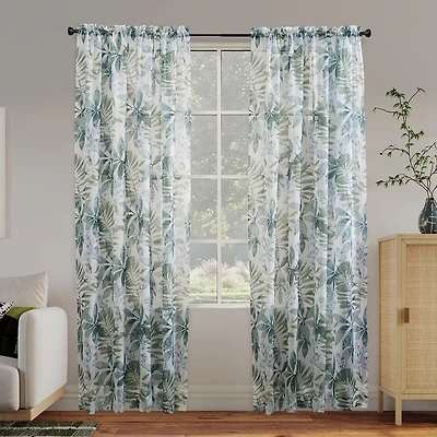 No 918 Fiona Foliage Print Crushed Voile Rod Pocket Light-Filtering Single Curtain Panel