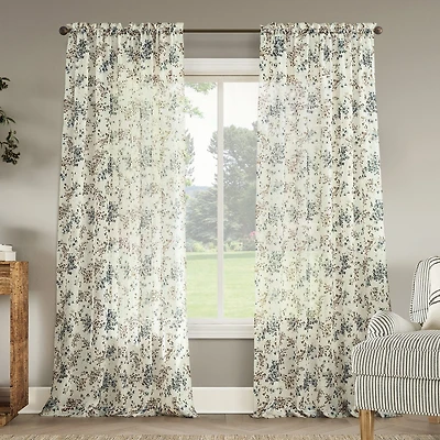 No 918 Alethea Floral Print Crushed Voile Rod Pocket Light-Filtering Single Curtain Panel
