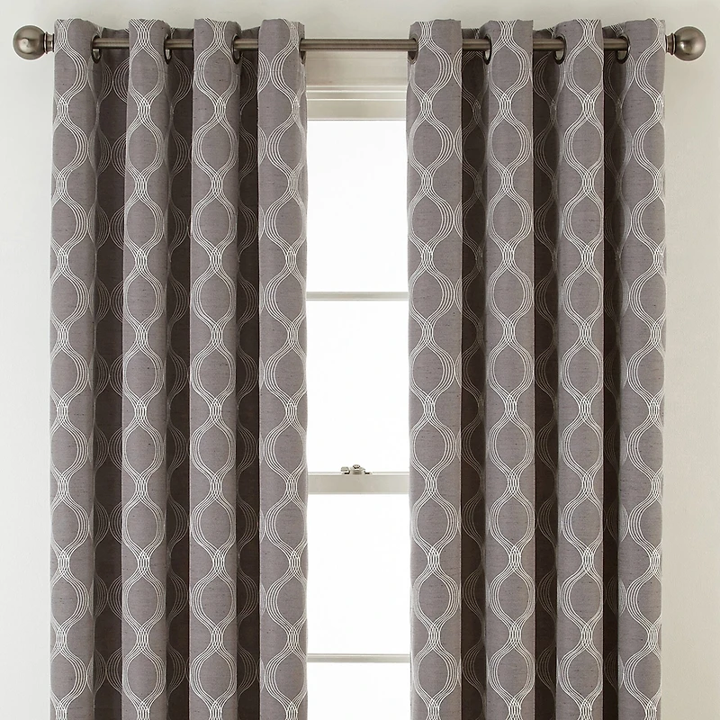 Max Blackout Prescott Grommet Top Embroidered 100% Single Curtain Panel