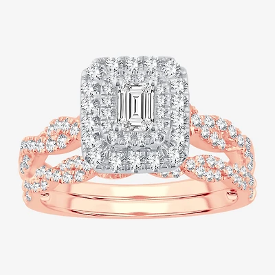 Signature By Modern Bride 1 CT.T.W. Natural Diamond Side Stone Halo Bridal Set 10K or 14K Gold