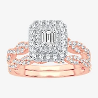 Signature By Modern Bride 1 CT.T.W. Natural Diamond Side Stone Halo Bridal Set 10K or 14K Gold