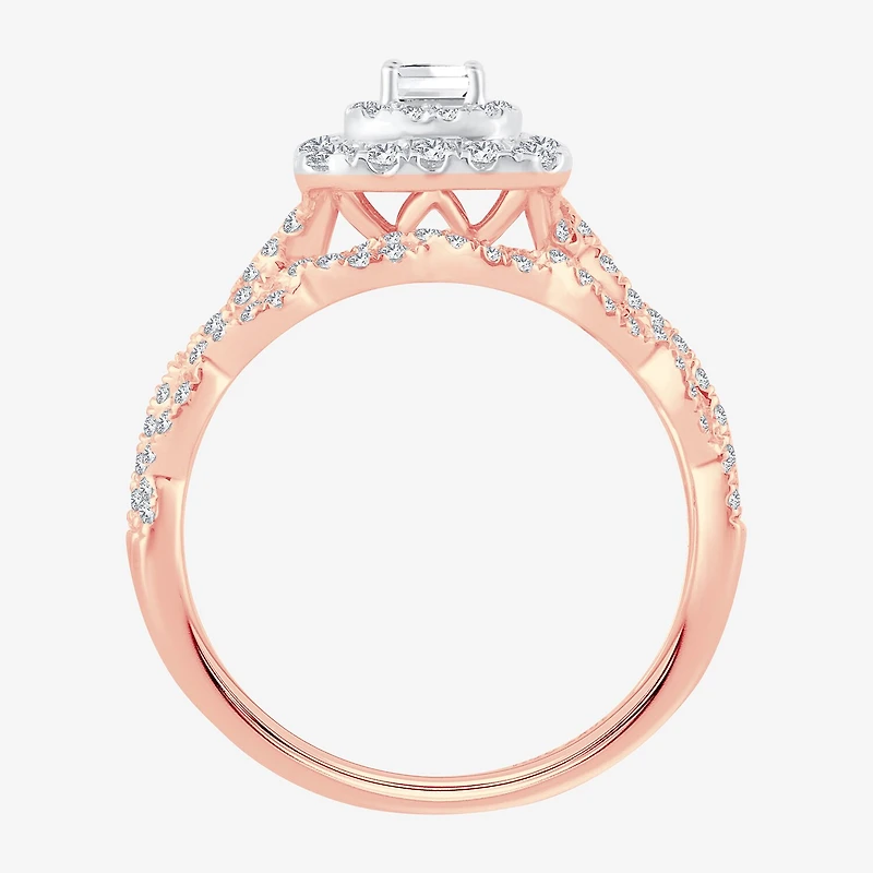 Signature By Modern Bride 1 CT.T.W. Natural Diamond Side Stone Halo Bridal Set 10K or 14K Gold