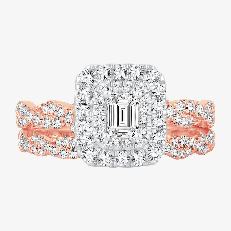 Signature By Modern Bride 1 CT.T.W. Natural Diamond Side Stone Halo Bridal Set 10K or 14K Gold