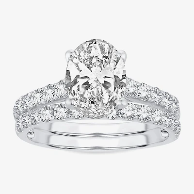 (H-I / SI1-SI2) Signature By Modern Bride Womens 3 CT. T.W. Lab Grown White Diamond 14K Gold Oval Bridal Set