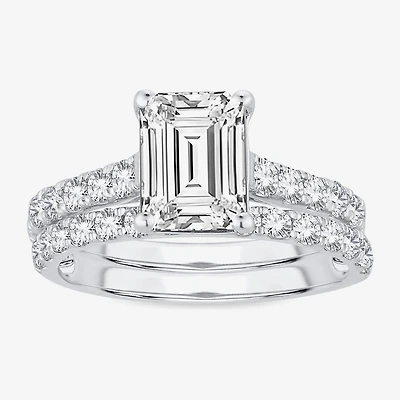 (H-I / SI1-SI2) Signature By Modern Bride Womens 3 CT. T.W. Lab Grown White Diamond 14K Gold Emerald Bridal Set