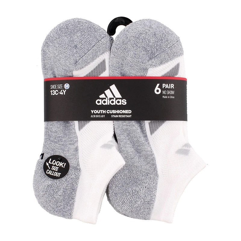 adidas Big Kid Boys Multi-Pack 6 Pair No Show Socks