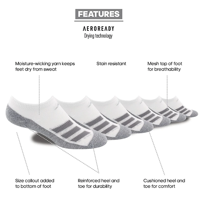 adidas Big Kid Boys Multi-Pack 6 Pair No Show Socks