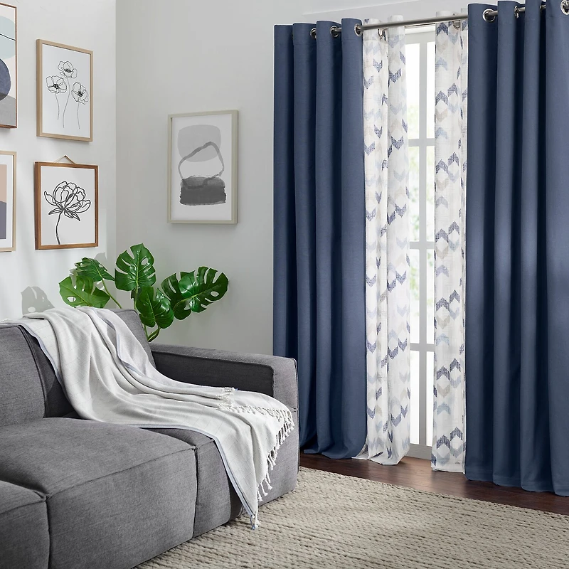 Fieldcrest Arden Modern Herringbone Cotton Grommet Top Sheer Single Curtain Panel